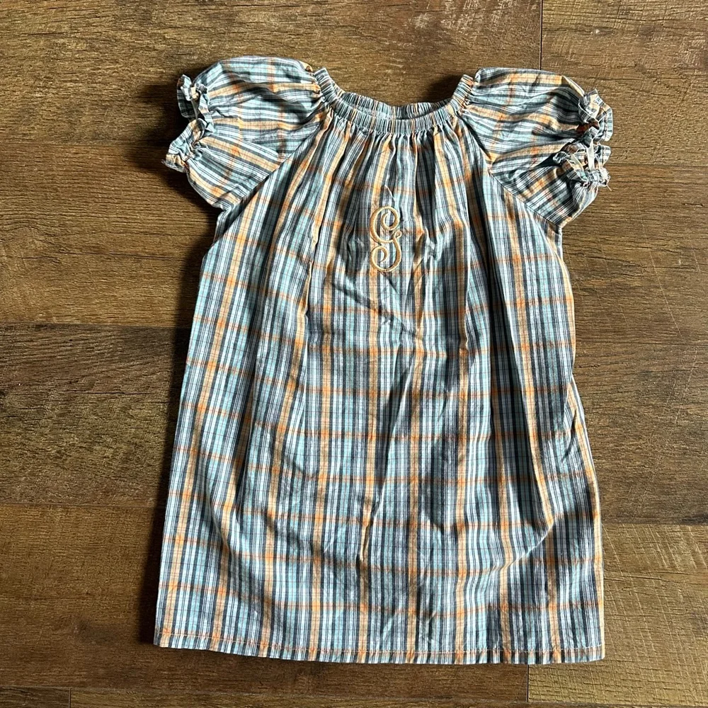 Girls Haley and the Hound Plaid Nightgown 2T Blue Orange Monogram G